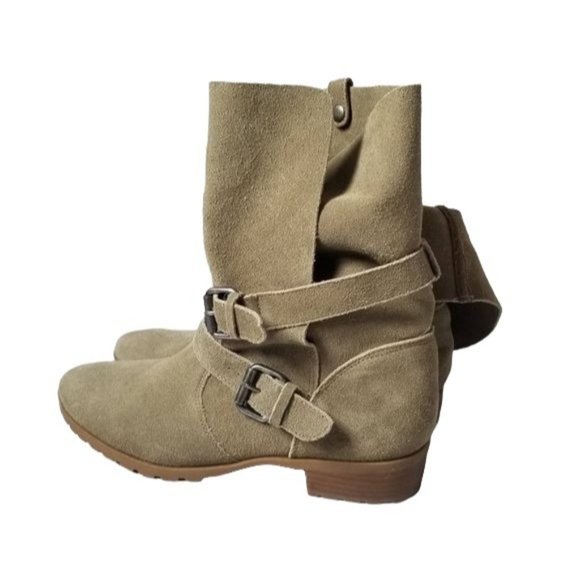 Dolce Vita DV Sage Green Floppy Suede Leather Mid calf Fold Over Boots Size 7 - Picture 2 of 6